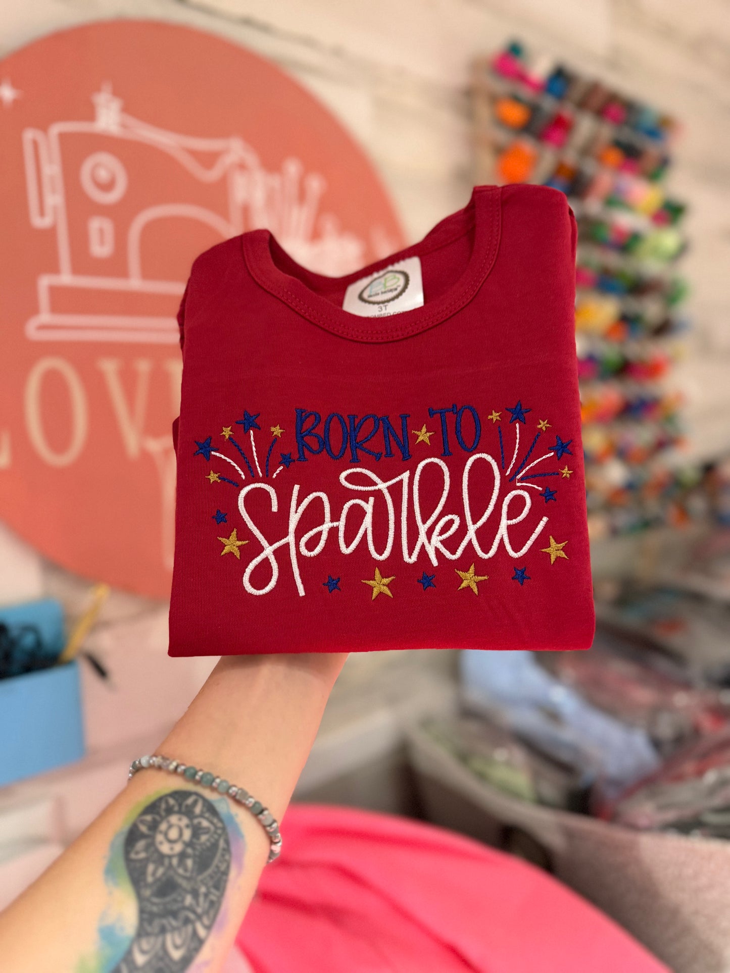 Born To Sparkle — Ruffle Shirt— Crimson