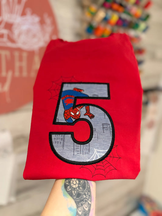 Youth Spiderman Birthday Number T-Shirt