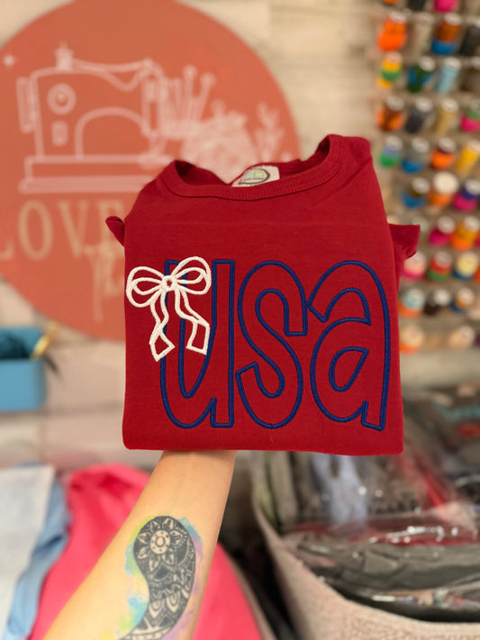 USA w/Bow — Ruffle Shirt — Crimson