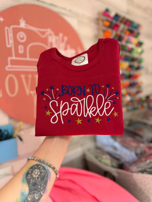 Born To Sparkle — Ruffle Shirt— Crimson